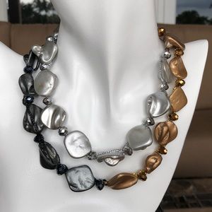 Tri Color Abstract Shape Bead Necklace